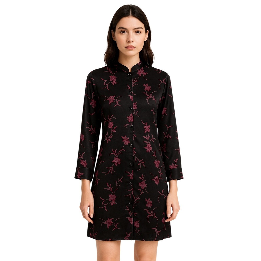 J. PETERMAN 100% Silk Floral Mandarin Collar Blouse Black romantic goth XS Y2K